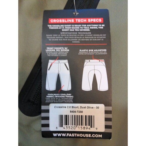 Brand New Fasthouse Men's Crossline 2 Mountain Bike Shorts Green/Black Sz 30 NWT - Picture 7 of 14